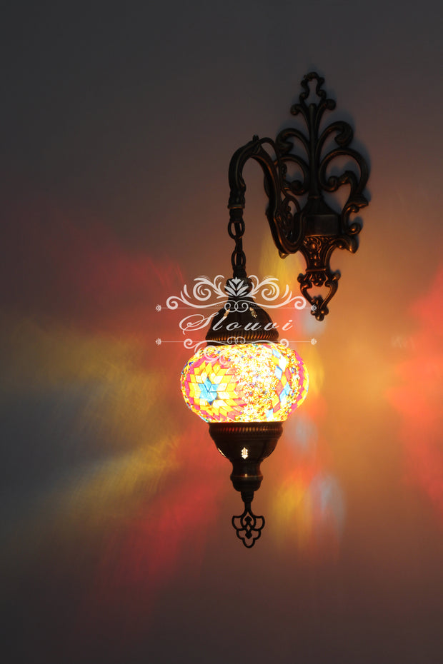 Turkish Mosaic  Wall Sconce, With Medium Globe - TurkishLights.NET