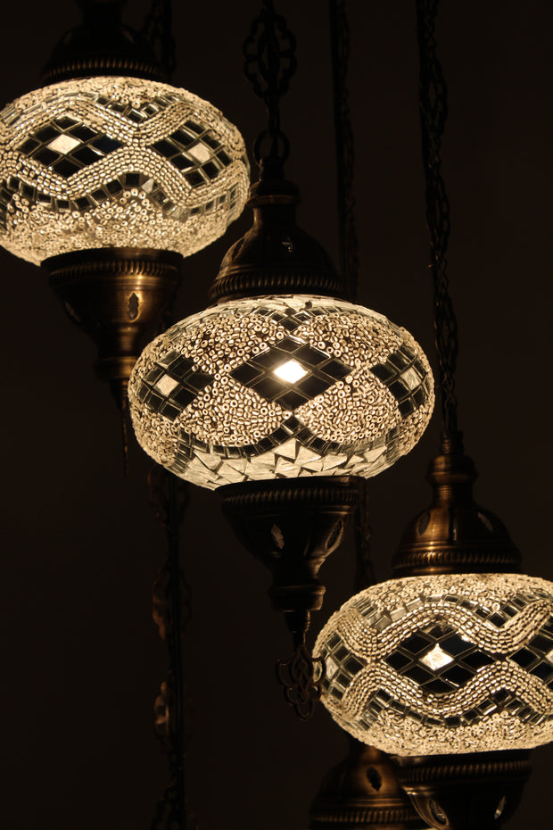 5 BALL TURKISH MOSAIC CHANDELIER, WITH LARGE GLOBES - TurkishLights.NET