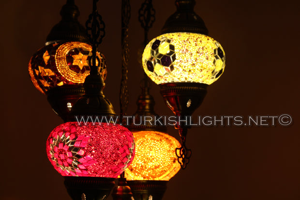 5-BALL SULTAN MOSAIC CHANDELIER (MEDIUM GLOBES) - TurkishLights.NET