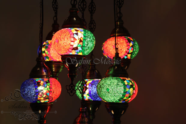 7 - BALL SULTAN TURKISH MOSAIC CHANDELIER (MEDIUM GLOBES) - TurkishLights.NET