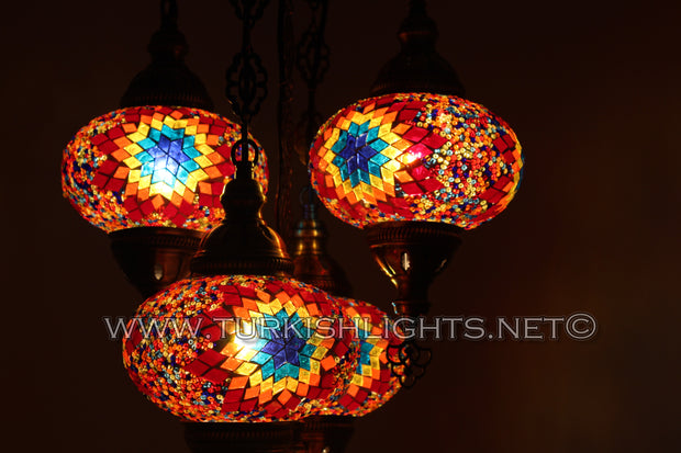 5-BALL SULTAN MOSAIC CHANDELIER (LARGE GLOBES) - TurkishLights.NET