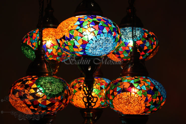 7 - BALL SULTAN TURKISH MOSAIC CHANDELIER (LARGE GLOBES) - TurkishLights.NET