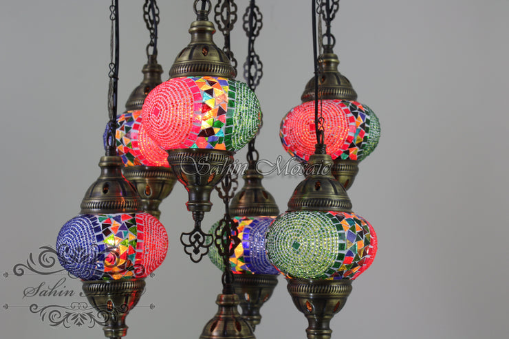 7 - BALL SULTAN TURKISH MOSAIC CHANDELIER (MEDIUM GLOBES) - TurkishLights.NET