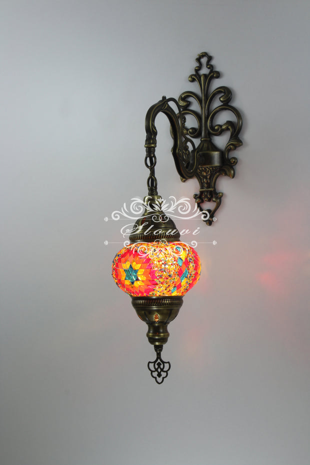 Turkish Mosaic  Wall Sconce, With Medium Globe - TurkishLights.NET