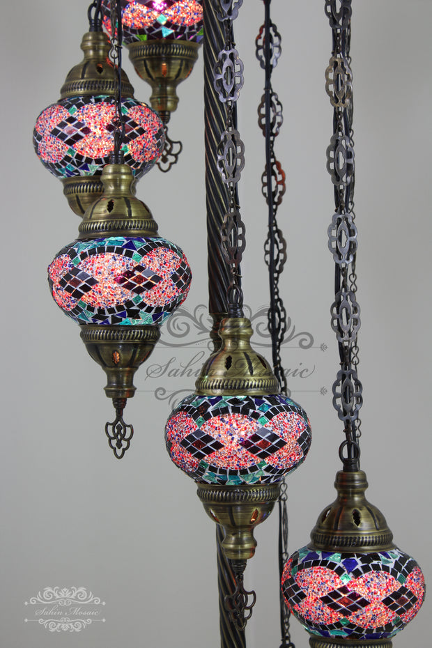 7 BALL TURKISH MOSAIC FLOOR LAMP, LAMBADER, MEDIUM GLOBES - TurkishLights.NET