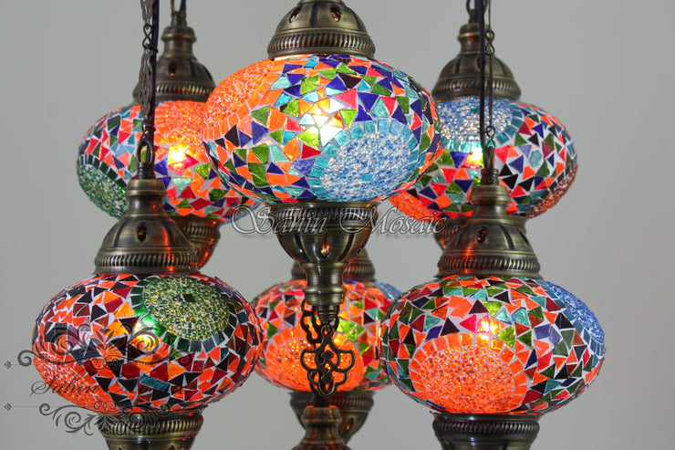 7 - BALL SULTAN TURKISH MOSAIC CHANDELIER (LARGE GLOBES) - TurkishLights.NET