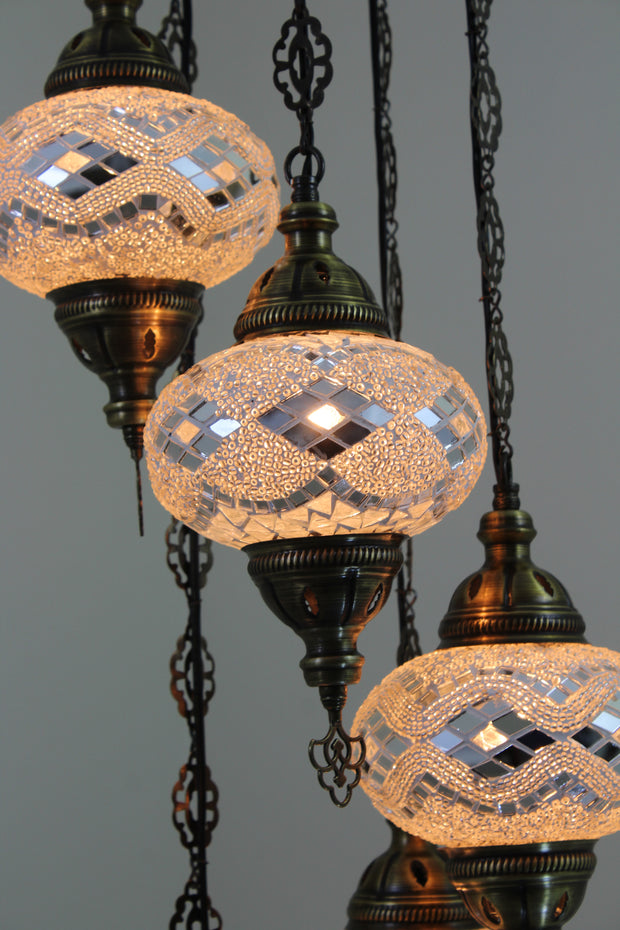 5 BALL TURKISH MOSAIC CHANDELIER, WITH LARGE GLOBES - TurkishLights.NET