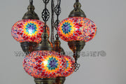 5-BALL SULTAN MOSAIC CHANDELIER (LARGE GLOBES) - TurkishLights.NET