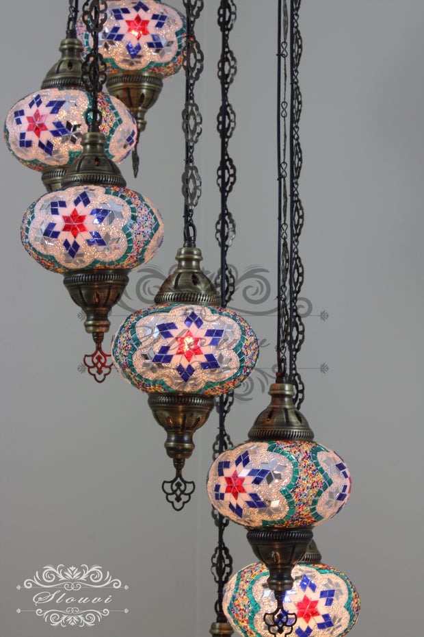 7 - BALL TURKISH MOSAIC CHANDELIER, LARGE GLOBES - TurkishLights.NET