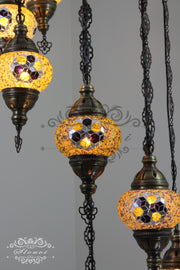 TURKISH MOSAIC LAMP, Water Drop Style CHANDELIER IN 8 GLOBES - TurkishLights.NET