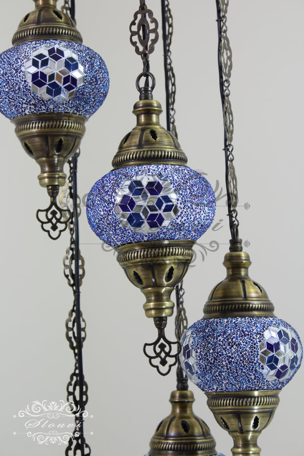 5 BALL TURKISH MOSAIC CHANDELIER, - TurkishLights.NET