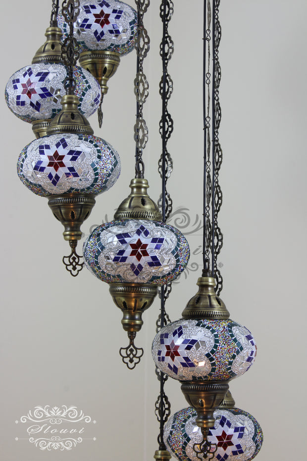 7 - BALL TURKISH MOSAIC CHANDELIER, LARGE GLOBES - TurkishLights.NET