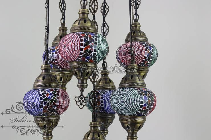 7 - BALL SULTAN TURKISH MOSAIC CHANDELIER (MEDIUM GLOBES) - TurkishLights.NET