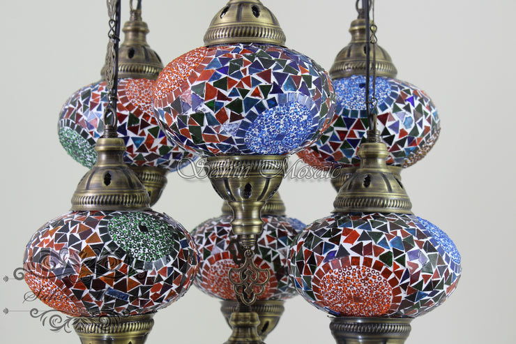 7 - BALL SULTAN TURKISH MOSAIC CHANDELIER (LARGE GLOBES) - TurkishLights.NET