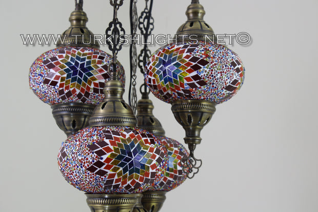 5-BALL SULTAN MOSAIC CHANDELIER (LARGE GLOBES) - TurkishLights.NET