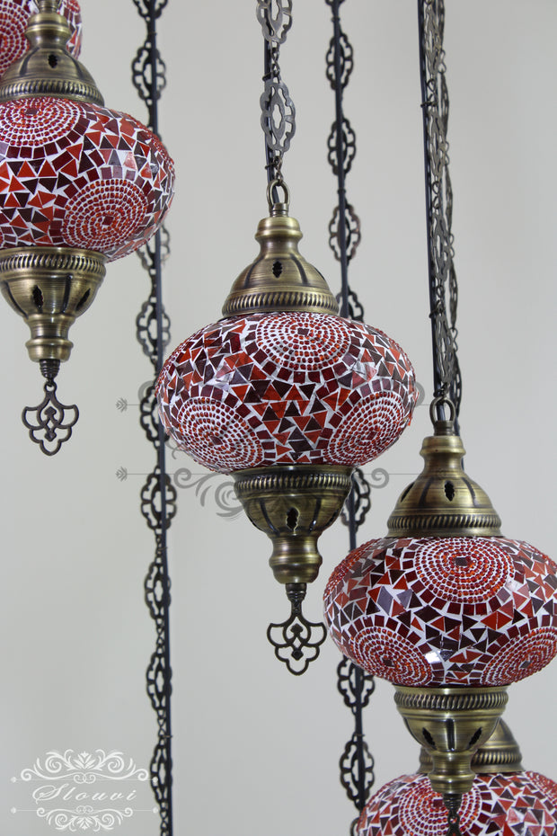 TURKISH MOSAIC LAMP, Water Drop Style CHANDELIER IN 8 LARGE GLOBES - TurkishLights.NET