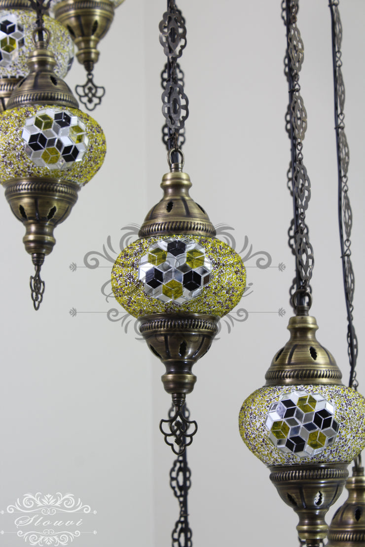 TURKISH MOSAIC LAMP, Water Drop Style CHANDELIER IN 8 GLOBES - TurkishLights.NET