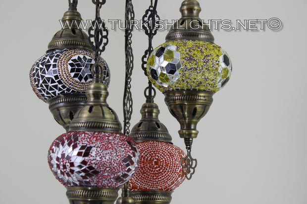 5-BALL SULTAN MOSAIC CHANDELIER (MEDIUM GLOBES) - TurkishLights.NET