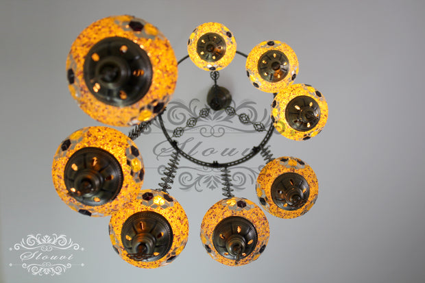 TURKISH MOSAIC LAMP, Water Drop Style CHANDELIER IN 8 GLOBES - TurkishLights.NET