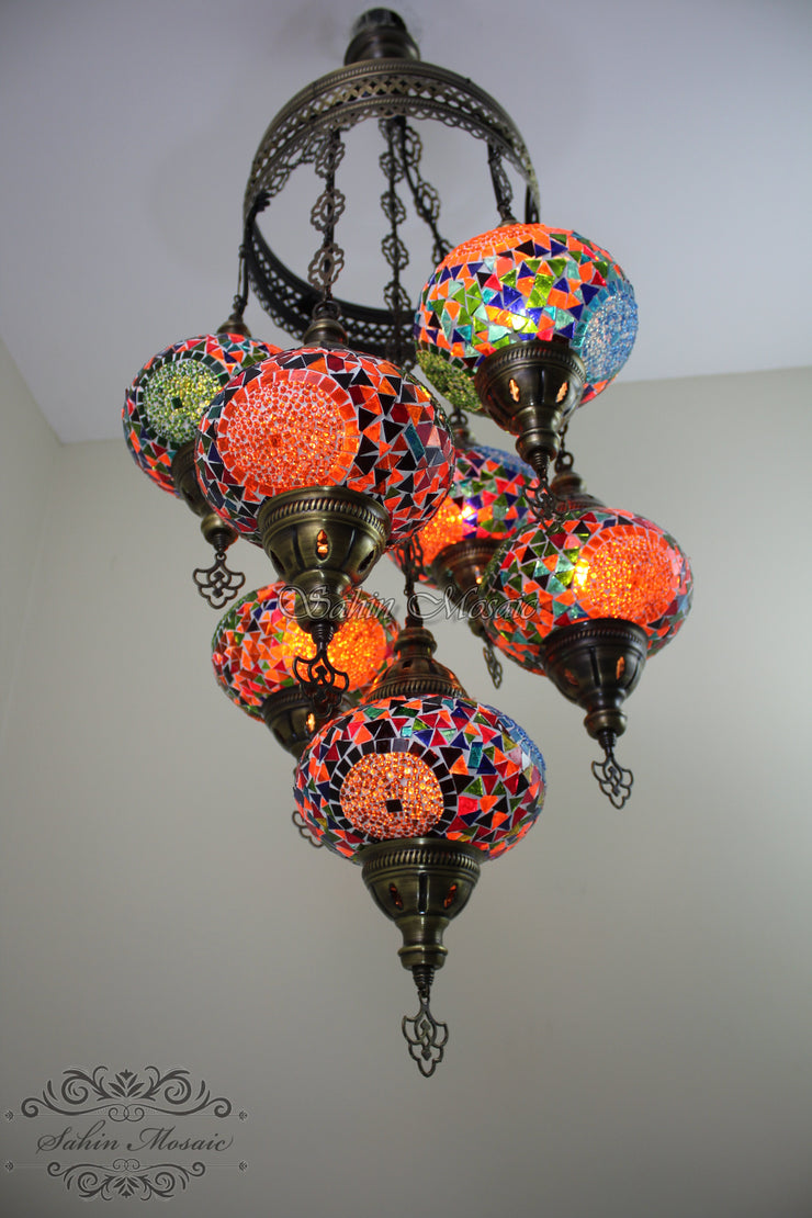 7 - BALL SULTAN TURKISH MOSAIC CHANDELIER (LARGE GLOBES) - TurkishLights.NET