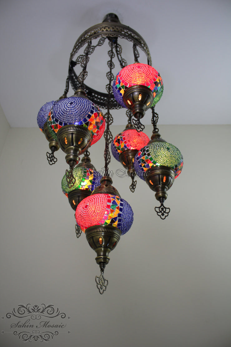 7 - BALL SULTAN TURKISH MOSAIC CHANDELIER (MEDIUM GLOBES) - TurkishLights.NET