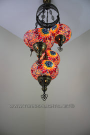 5-BALL SULTAN MOSAIC CHANDELIER (LARGE GLOBES) - TurkishLights.NET