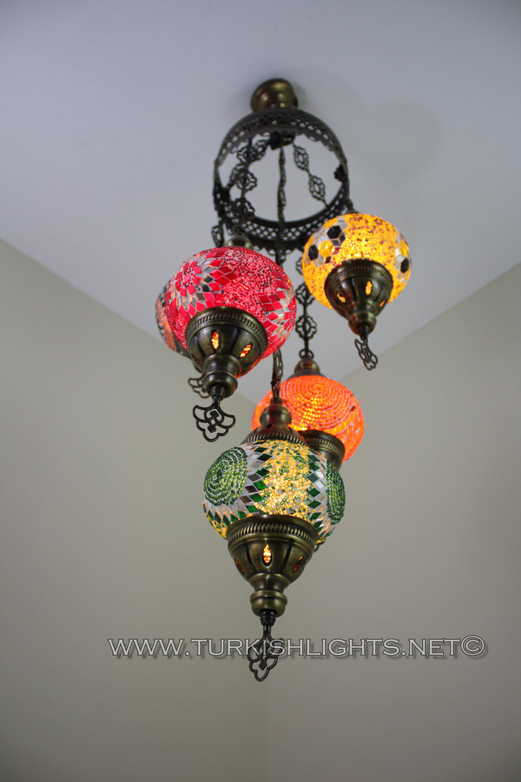 5-BALL SULTAN MOSAIC CHANDELIER (MEDIUM GLOBES) - TurkishLights.NET