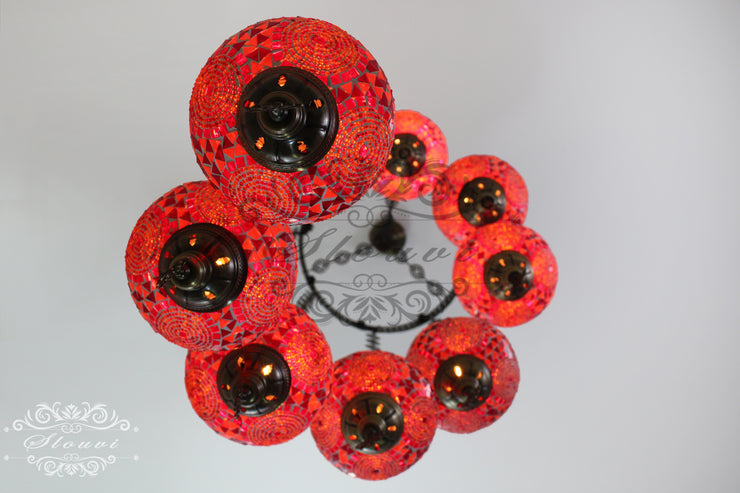 TURKISH MOSAIC LAMP, Water Drop Style CHANDELIER IN 8 LARGE GLOBES - TurkishLights.NET