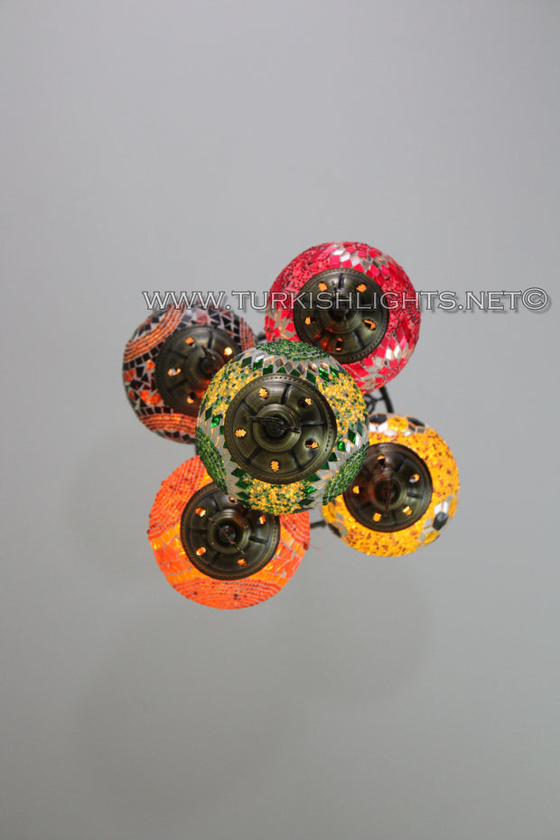 5-BALL SULTAN MOSAIC CHANDELIER (MEDIUM GLOBES) - TurkishLights.NET