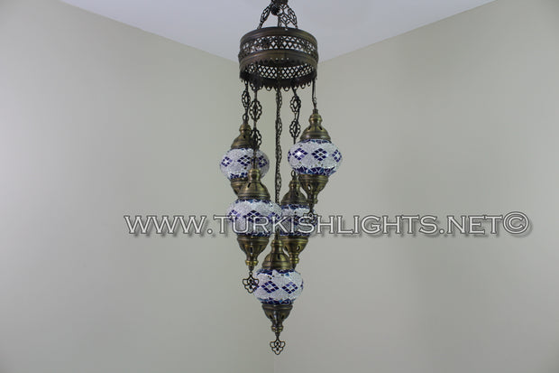 5-BALL SULTAN MOSAIC CHANDELIER (MEDIUM GLOBES) - TurkishLights.NET