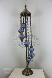 7 BALL TURKISH MOSAIC FLOOR LAMP, LAMBADER, MEDIUM GLOBES - TurkishLights.NET