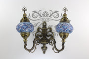 Turkish Mosaic Double Wall Sconce, With Medium Globes, Upward - TurkishLights.NET