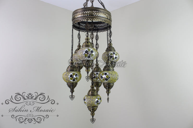 7 - BALL SULTAN TURKISH MOSAIC CHANDELIER (MEDIUM GLOBES) - TurkishLights.NET