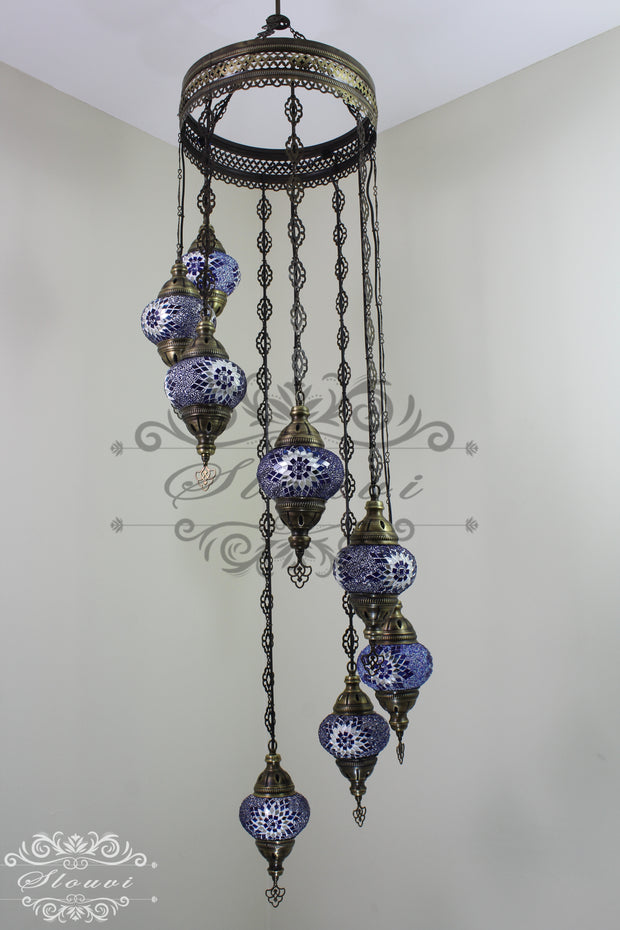 TURKISH MOSAIC LAMP, Water Drop Style CHANDELIER IN 8 GLOBES - TurkishLights.NET