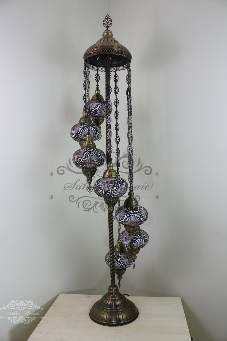 7  BALL TURKISH MOSAIC FLOOR LAMP, LAMBADER, LARGE GLOBES - TurkishLights.NET