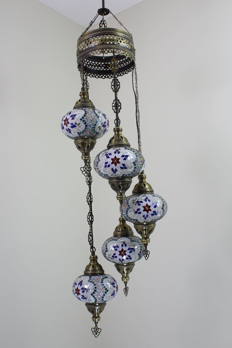 5 BALL TURKISH MOSAIC CHANDELIER, WITH LARGE GLOBES - TurkishLights.NET