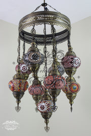 9-BALL TURKISH SULTAN MOSAIC CHANDELIER WITH NO2 (MEDIUM) GLOBES - TurkishLights.NET