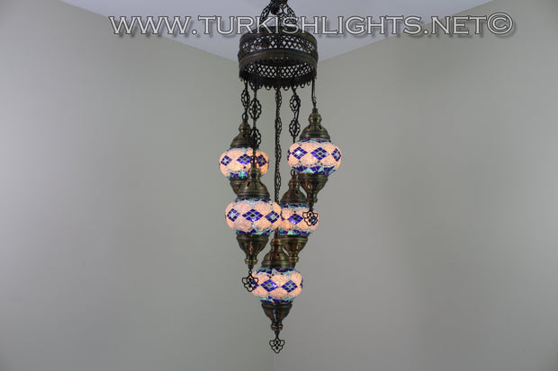 5-BALL SULTAN MOSAIC CHANDELIER (MEDIUM GLOBES) - TurkishLights.NET