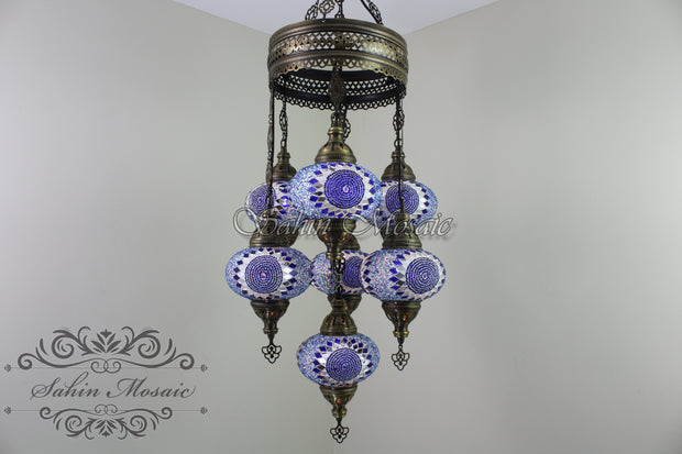 7 - BALL SULTAN TURKISH MOSAIC CHANDELIER (LARGE GLOBES) - TurkishLights.NET