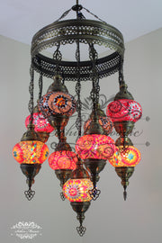 9-BALL TURKISH SULTAN MOSAIC CHANDELIER WITH NO2 (MEDIUM) GLOBES - TurkishLights.NET