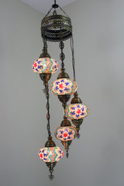 5 BALL TURKISH MOSAIC CHANDELIER, WITH LARGE GLOBES - TurkishLights.NET