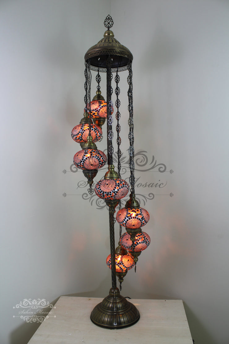 7  BALL TURKISH MOSAIC FLOOR LAMP, LAMBADER, LARGE GLOBES - TurkishLights.NET