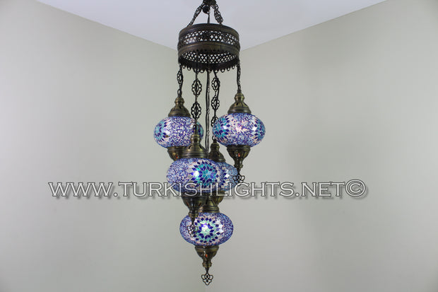 5-BALL SULTAN MOSAIC CHANDELIER (LARGE GLOBES) - TurkishLights.NET