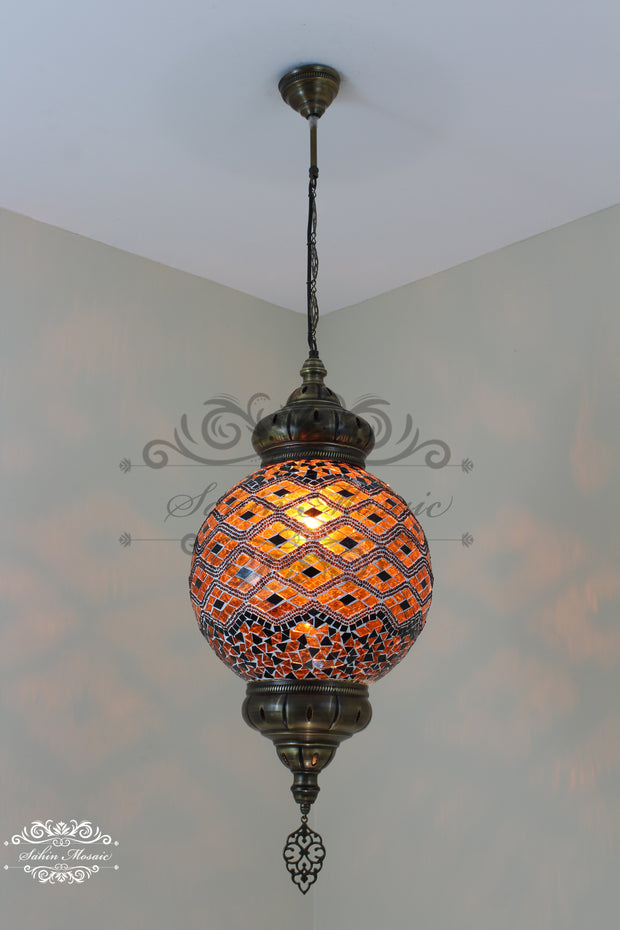 Mosaic Hanging Lamp with 30cm (12") Globe - TurkishLights.NET