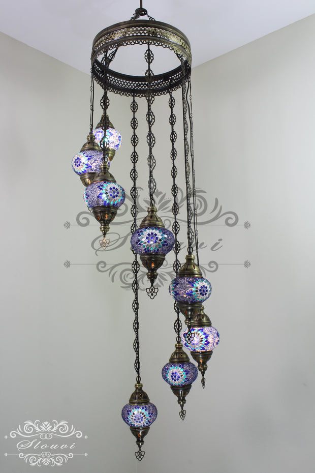 TURKISH MOSAIC LAMP, Water Drop Style CHANDELIER IN 8 GLOBES - TurkishLights.NET