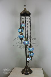 7 BALL TURKISH MOSAIC FLOOR LAMP, LAMBADER, MEDIUM GLOBES - TurkishLights.NET