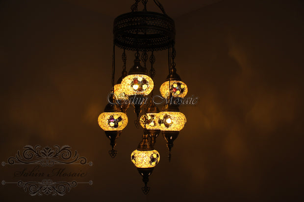 7 - BALL SULTAN TURKISH MOSAIC CHANDELIER (MEDIUM GLOBES) - TurkishLights.NET