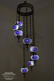 TURKISH MOSAIC LAMP, Water Drop Style CHANDELIER IN 8 LARGE GLOBES - TurkishLights.NET