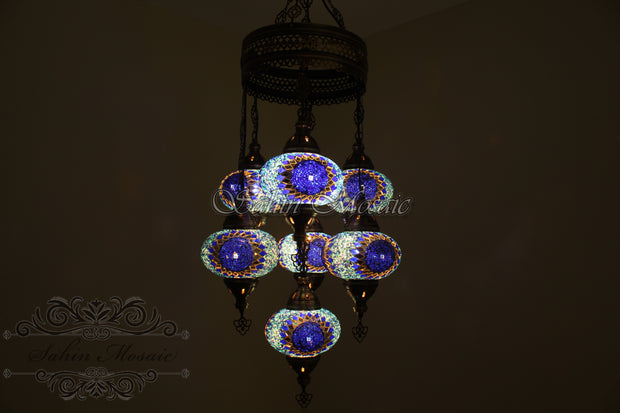 7 - BALL SULTAN TURKISH MOSAIC CHANDELIER (LARGE GLOBES) - TurkishLights.NET