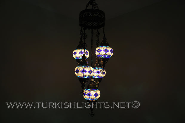 5-BALL SULTAN MOSAIC CHANDELIER (MEDIUM GLOBES) - TurkishLights.NET